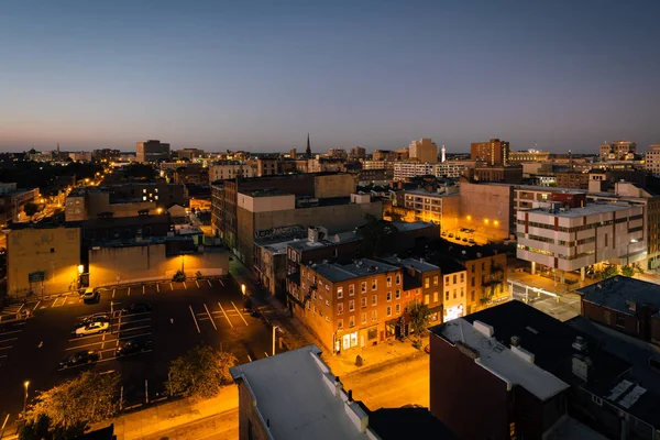 Syn Västsidan Downtown Natten Baltimore Maryland — Stockfoto
