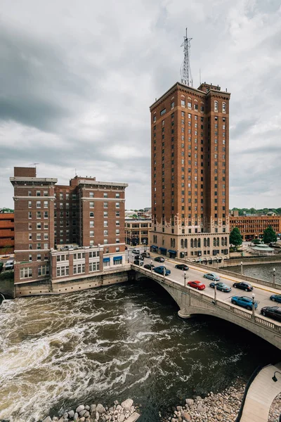 Fox River Buildings Downtown Aurora Illinois — Stock Photo, Image