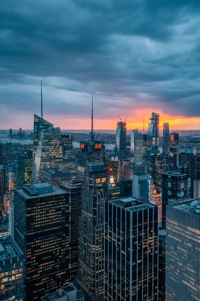 Solnedgången Över Manhattans Skyline New York City — Stockfoto