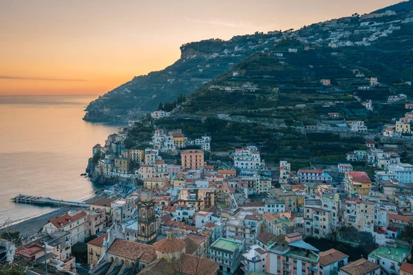 Zonsondergang Minori Aan Amalfi Kust Campania Italië — Stockfoto