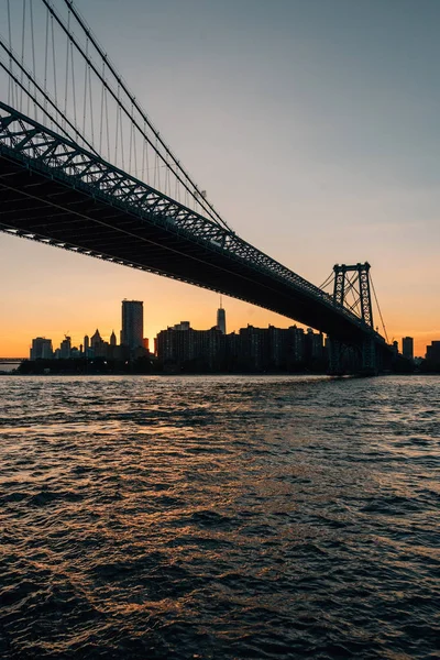 Ponte Williamsburg Pôr Sol Brooklyn Nova Iorque — Fotografia de Stock