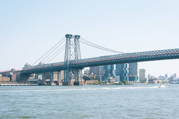 View of the East River and Williamsburg Bridge, in New York City