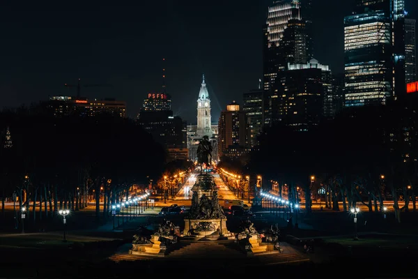 Vista Oval Horizonte Filadelfia Por Noche Desde Plaza Del Museo — Foto de Stock