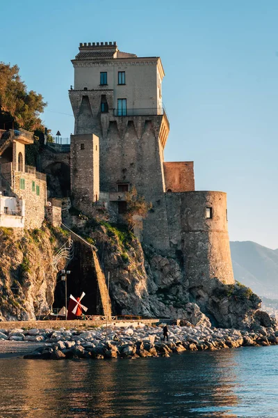 Torre Cetara Nascer Sol Cetara Costa Amalfitana Campânia Itália — Fotografia de Stock