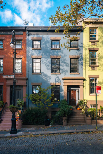 Colorful houses on Joralemon Street, in Brooklyn Heights, New York City