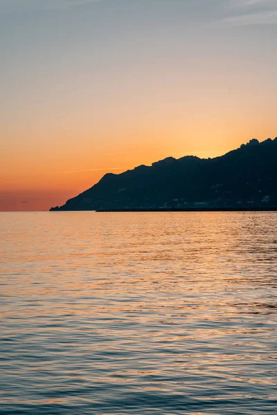 Puesta Sol Sobre Costa Amalfi Desde Salerno Italia — Foto de Stock