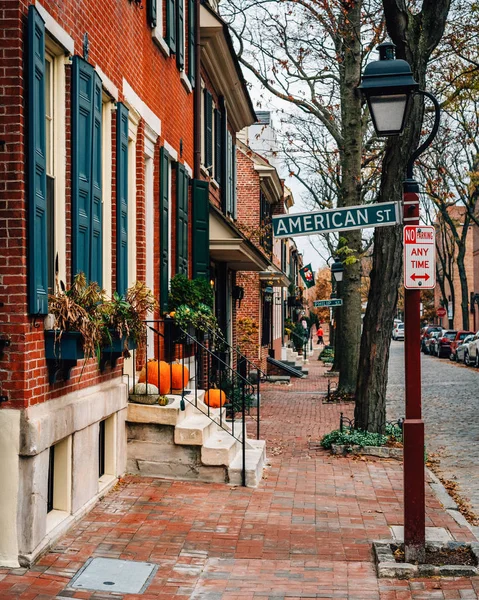 Casas Fila Delancey Street American Street Firman Society Hill Philadelphia — Foto de Stock