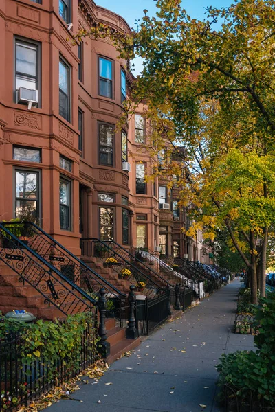Brownstones Color Otoñal Park Slope Brooklyn Nueva York — Foto de Stock