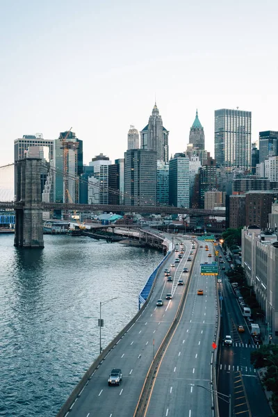 Zicht Fdr Drive Het Financial District Vanaf Manhattan Bridge New — Stockfoto