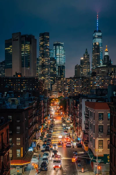 Vue Lower East Side Financial District Nuit Depuis Pont Manhattan — Photo