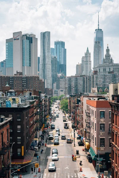 Вид Вулиці Медісон Фінансового Району Manhattan Bridge Місті Нижній Іст — стокове фото