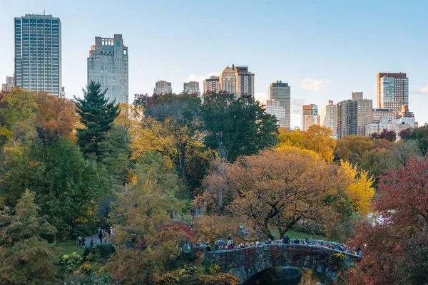 Herbstfarben Und Die Gapstow Brücke Central Park New York City — Stockfoto