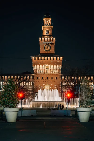 Castello Sforzesco Noite Milão Itália — Fotografia de Stock
