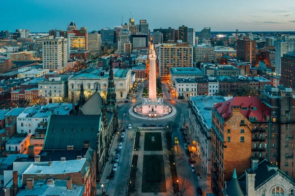 Vista Nocturna Del Monumento Washington Mount Vernon Place Baltimore Maryland —  Fotos de Stock