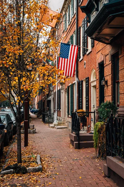 Herbstfarbe Und Reihenhäuser Society Hill Philadelphia Pennsylvania — Stockfoto