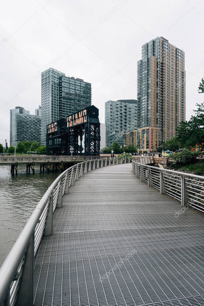 Gantry Plaza State Park and modern buildings in Long Island City, Queens, New York City