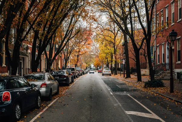 Society Hill Philadelphia Pennsylvania Bir Cadde Boyunca Sonbahar Renk — Stok fotoğraf