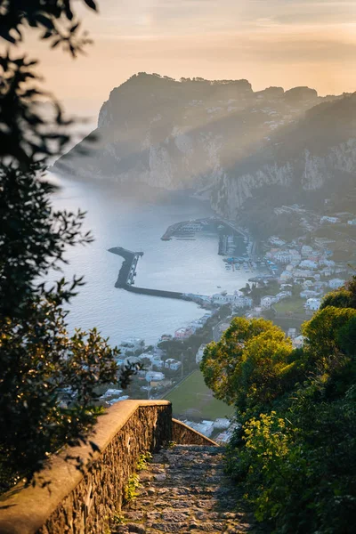 Escalera Vista Marina Grande Amanecer Capri Italia — Foto de Stock