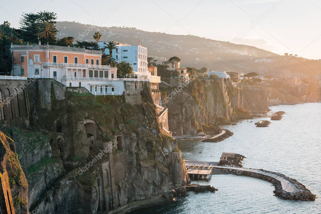 Cliffs at sunset, in Sorrento, Campania, Italy