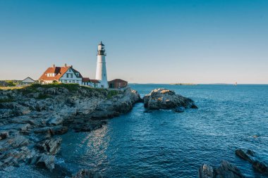 Portland kafa feneri ve Fort Williams Park Cape Elizabeth, Maine, Atlantik Okyanusu