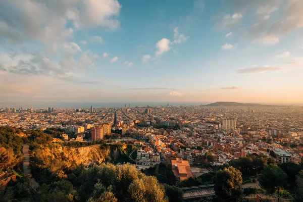 Západ Slunce Panorama Panorama Pohled Bunkrů Del Carmel Barcelona Španělsko — Stock fotografie