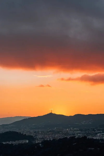 Solnedgången Från Bunkrar Del Carmel Colina Rovira Barcelona Spanien — Stockfoto