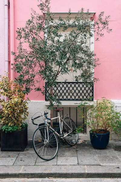 Casa Bicicleta Rosa Longo Rue Cremieux Paris França — Fotografia de Stock