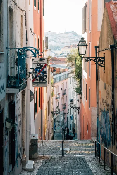 Farbenfrohe Gebäude Und Treppen Bairro Alto Lisbon Portugal — Stockfoto