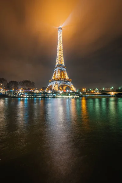 Eyfel Kulesi Seine Gece Paris Fransa — Stok fotoğraf