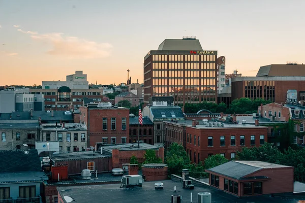 Zachód Słońca Widok Centrum Miasta Portland Maine — Zdjęcie stockowe