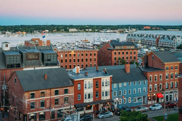 Uma Vista Pôr Sol Centro Cidade Porto Portland Maine — Fotografia de Stock