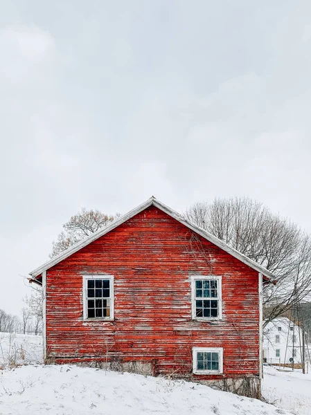 Grange Rouge Sur Une Ferme Dans Neige Comté York Pennsylvanie — Photo