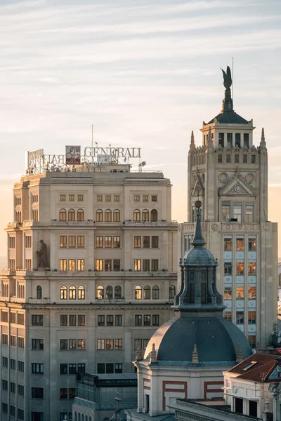 Zachód Słońca Cityscape Widok Budynków Madrycie Hiszpania — Zdjęcie stockowe