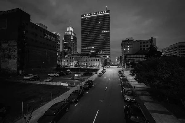 3Rd Street Edificios Por Noche Centro Winston Salem Carolina Del —  Fotos de Stock