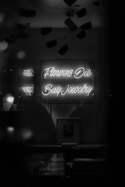 Flowers Die Buy Jewelry Neon Sign Lower East Side Manhattan — Stock Photo, Image