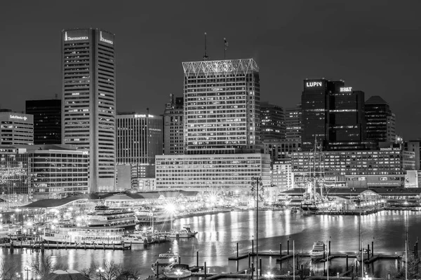 Blick Auf Die Skyline Des Inneren Hafens Bei Nacht Vom — Stockfoto