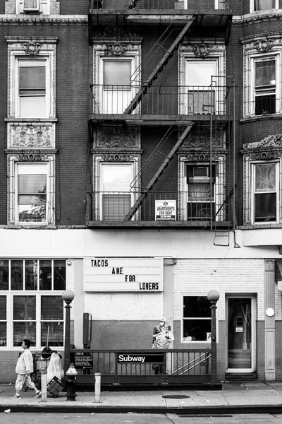 Tacos Jsou Pro Milovníky Znamení Podzemní Vchod Lower East Side — Stock fotografie