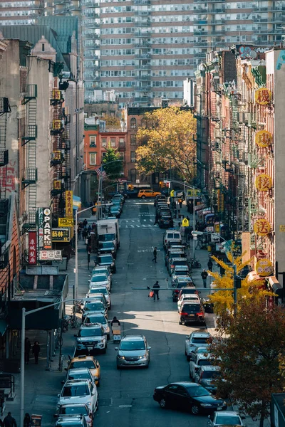 Vista Del Color Otoñal Chinatown Desde Puente Manhattan Ciudad Nueva — Foto de Stock