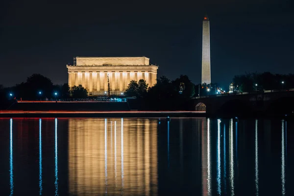 Lincoln Memorial Washington Monument Reflecting Potomac River Washington — Stock Photo, Image