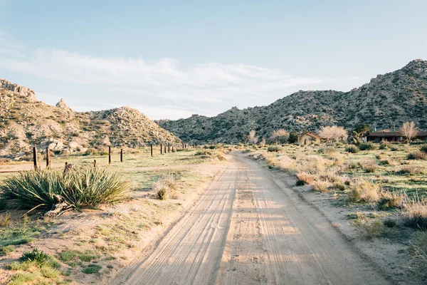 Chemin de terre et paysage désertique à Pioneertown, Californie — Photo