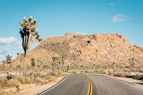 Route et montagnes dans le désert, dans le parc national Joshua Tree , — Photo