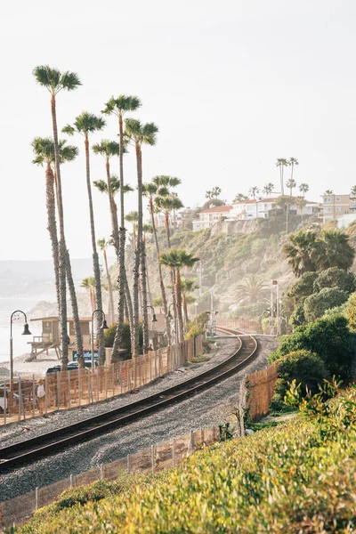 Σιδηροδρομικές γραμμές και φοίνικες στο San Clemente, πορτοκαλί C — Φωτογραφία Αρχείου