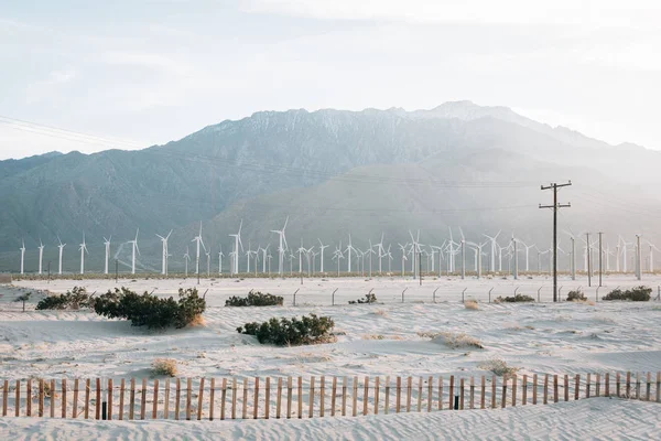 Molinos de viento en el parque eólico San Gorgonio Pass en Palm Springs, Ca — Foto de Stock