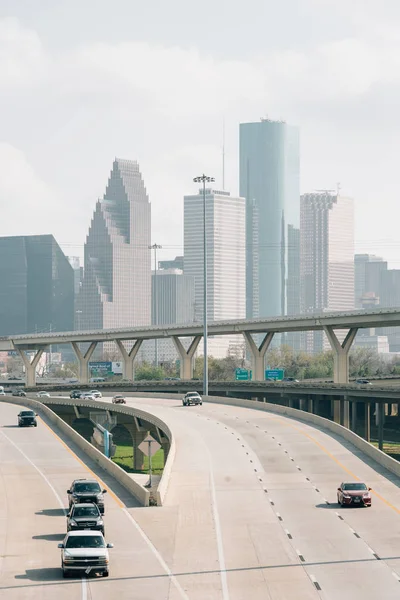 Interstate 45 ve şehir Houston manzarası, Houston, Texa — Stok fotoğraf