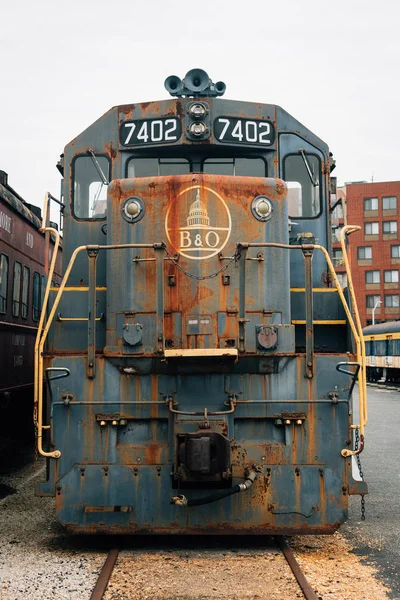 A historic B & O Railroad engine, in Baltimore, Maryland — стоковое фото