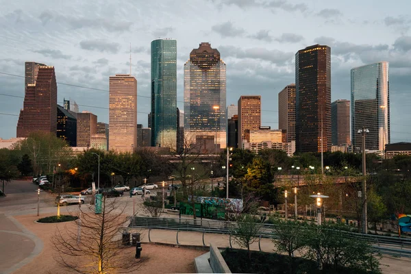 View of the Houston skyline from Buffalo Bayou Park, in Houston,
