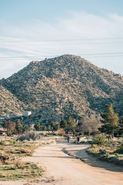 Chemin de terre et montagne dans le désert, à Pioneertown, Californie — Photo