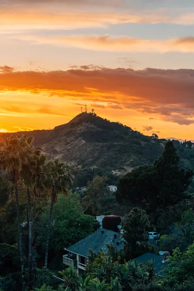 Solnedgång vid Runyon Canyon Park, i Los Angeles, Kalifornien — Stockfoto