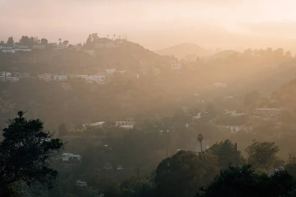Sunset over the Hollywood Hills at Runyon Canyon Park, in Los An