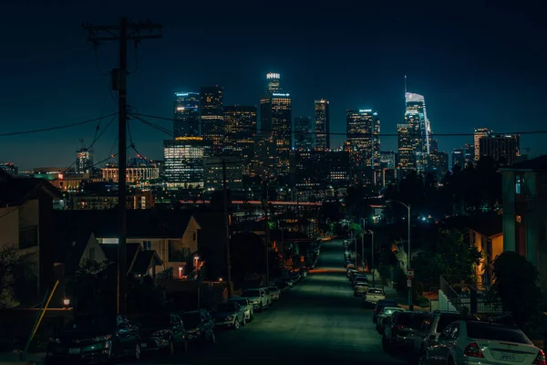 Vista da paisagem urbana do horizonte do centro de Los Angeles e Beaud — Fotografia de Stock